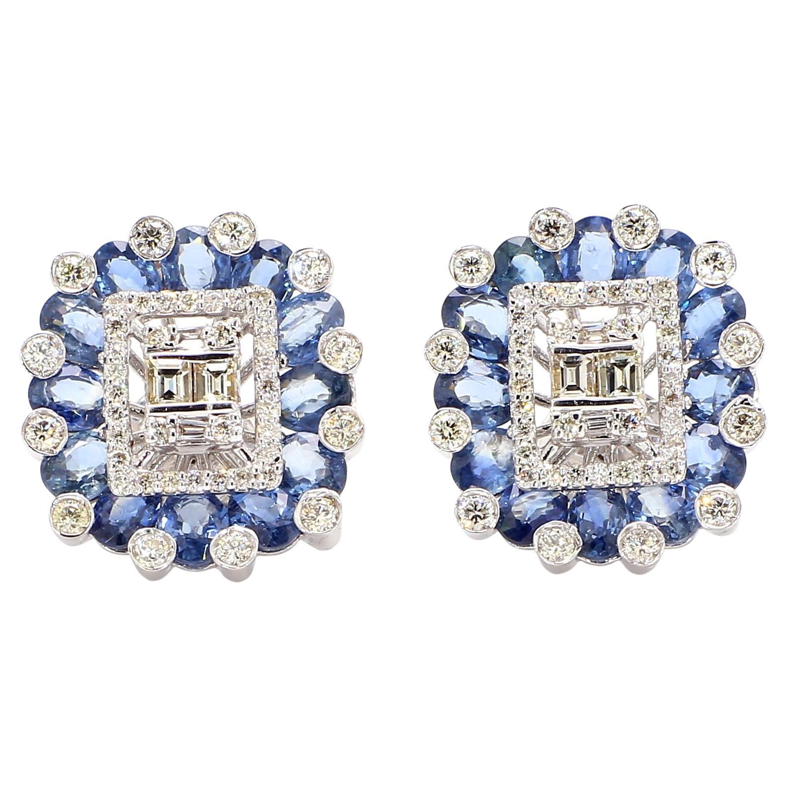 Clous en or 18 carats avec saphir bleu de 6,36 carats et diamants de 1,08 carat en vente