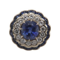 6.36 Carat Blue Sapphire and Diamond Ring in 18 Karat Gold