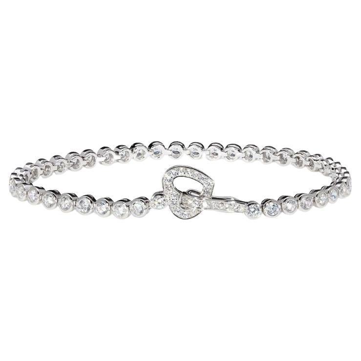 6.36 Carat Cubic Zirconia Sterling Silver Tennis Line Bracelet With Heart Clasp For Sale