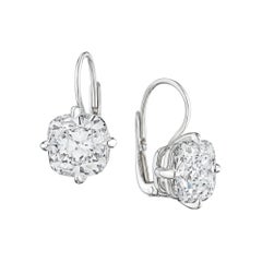 6.36 Carat Cushion Cut Diamond Platinum Drop Earrings