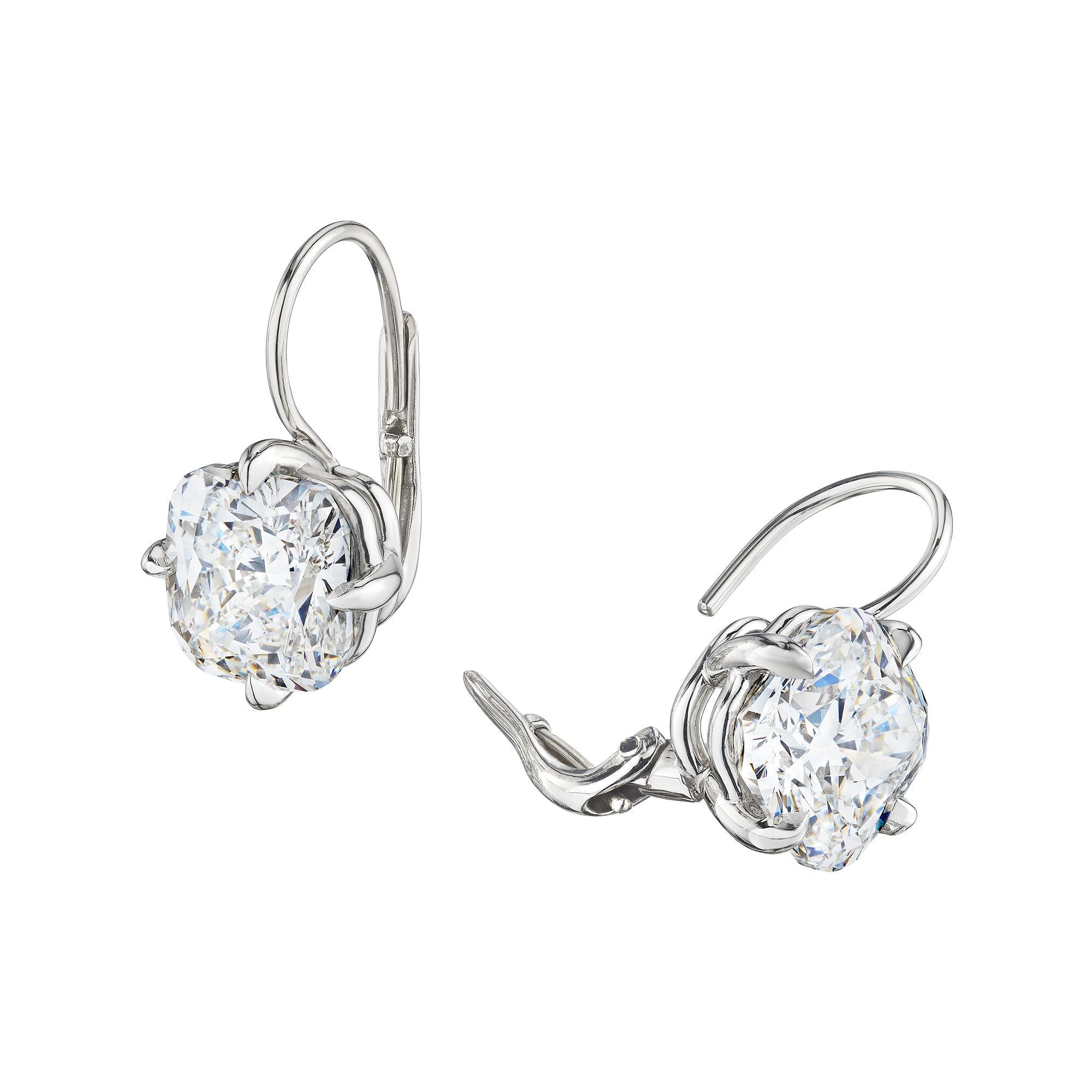 Modern 6.36 Carat Cushion Cut Diamond Platinum Drop Earrings
