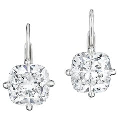 6.36 Carat Cushion Cut Diamond Platinum Drop Earrings