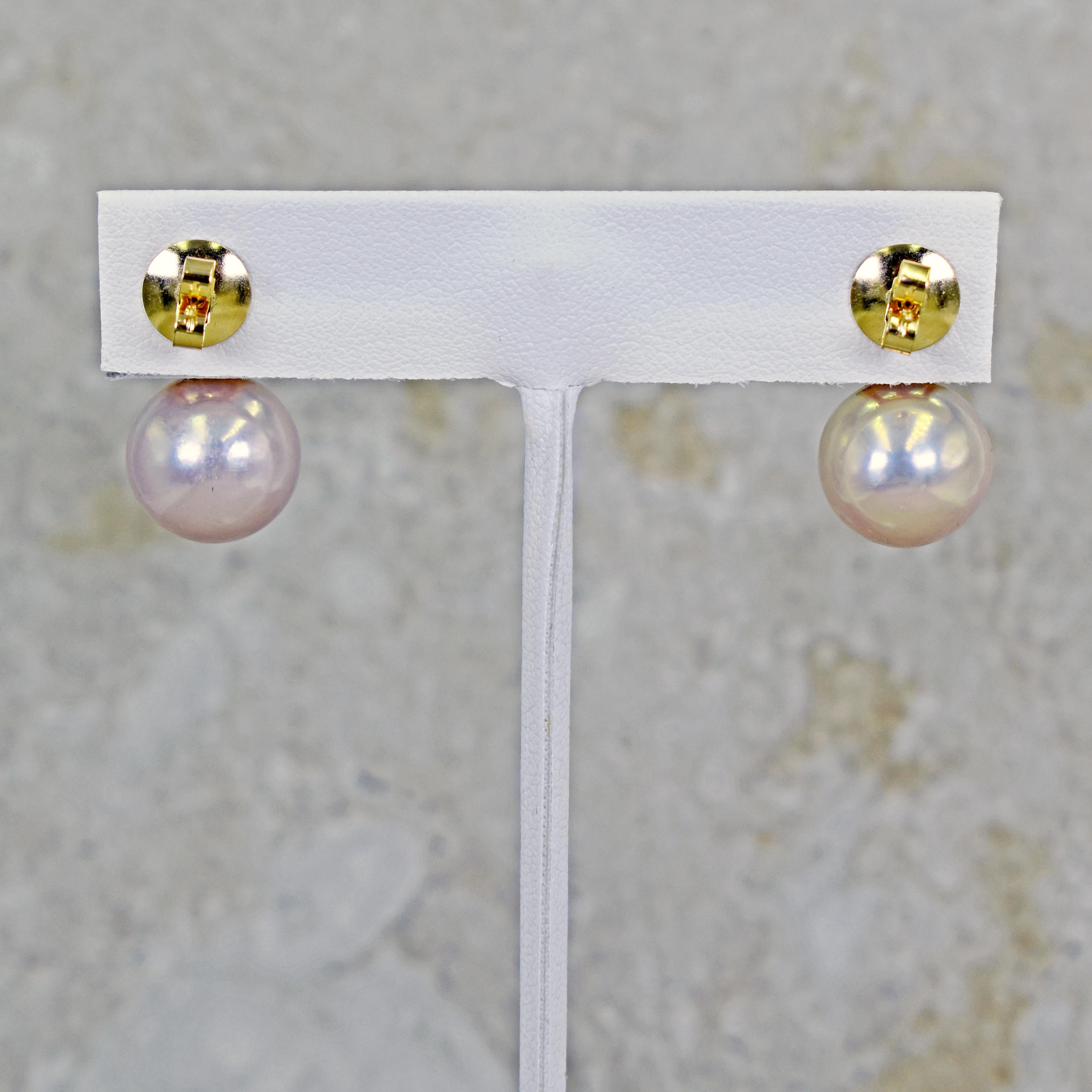 Women's 6.36 Carat Fantasy Cut Ametrine Pink Freshwater Pearl 14k Gold Stud Earrings