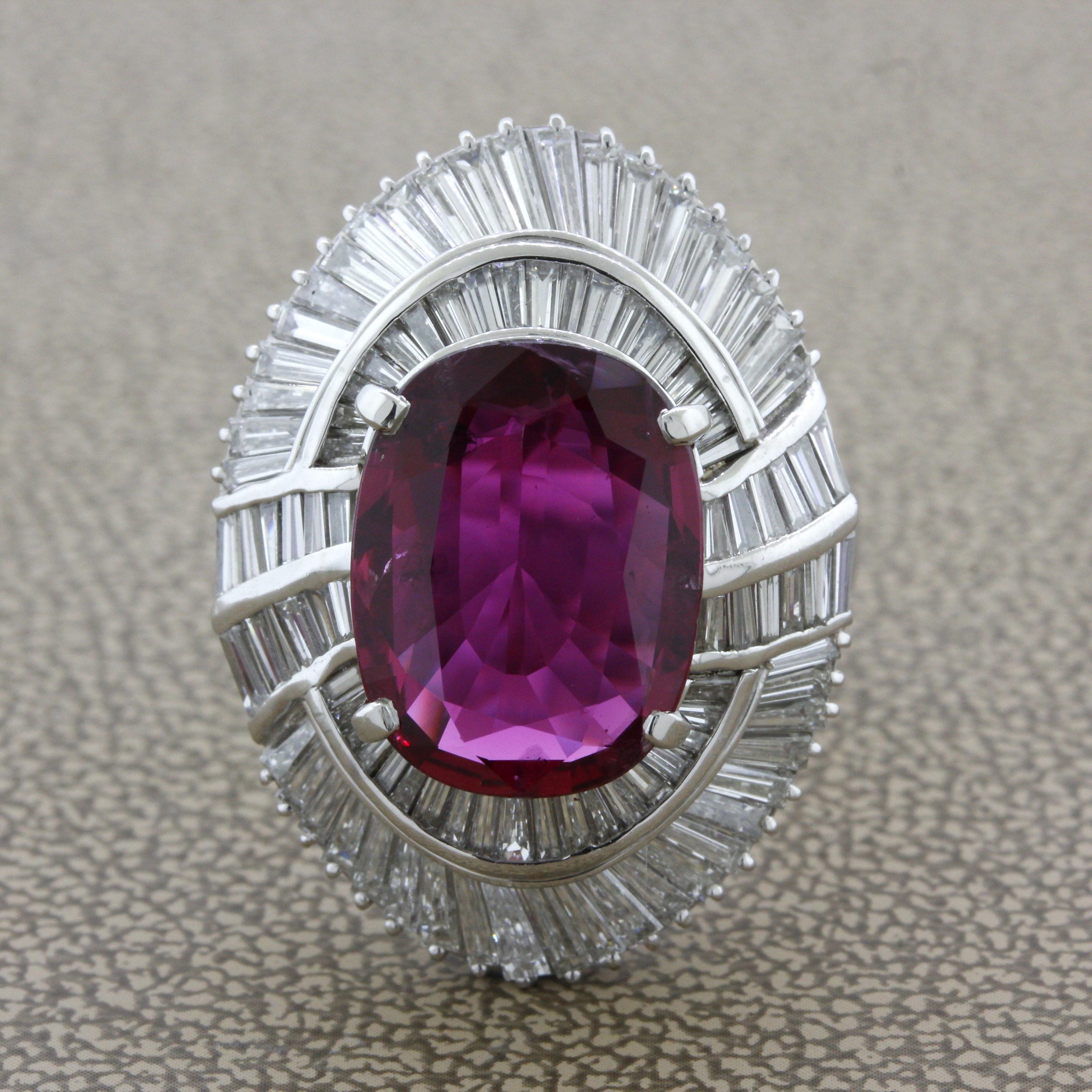 A large and impressive gem ruby takes center stage! It weighs 6.36 carats but looks like an 8 or 9 carat stone based on its proportions and spread. It has a bright gemmy red color with a clean and vibrant crystal. Certified by the AGL as natural and