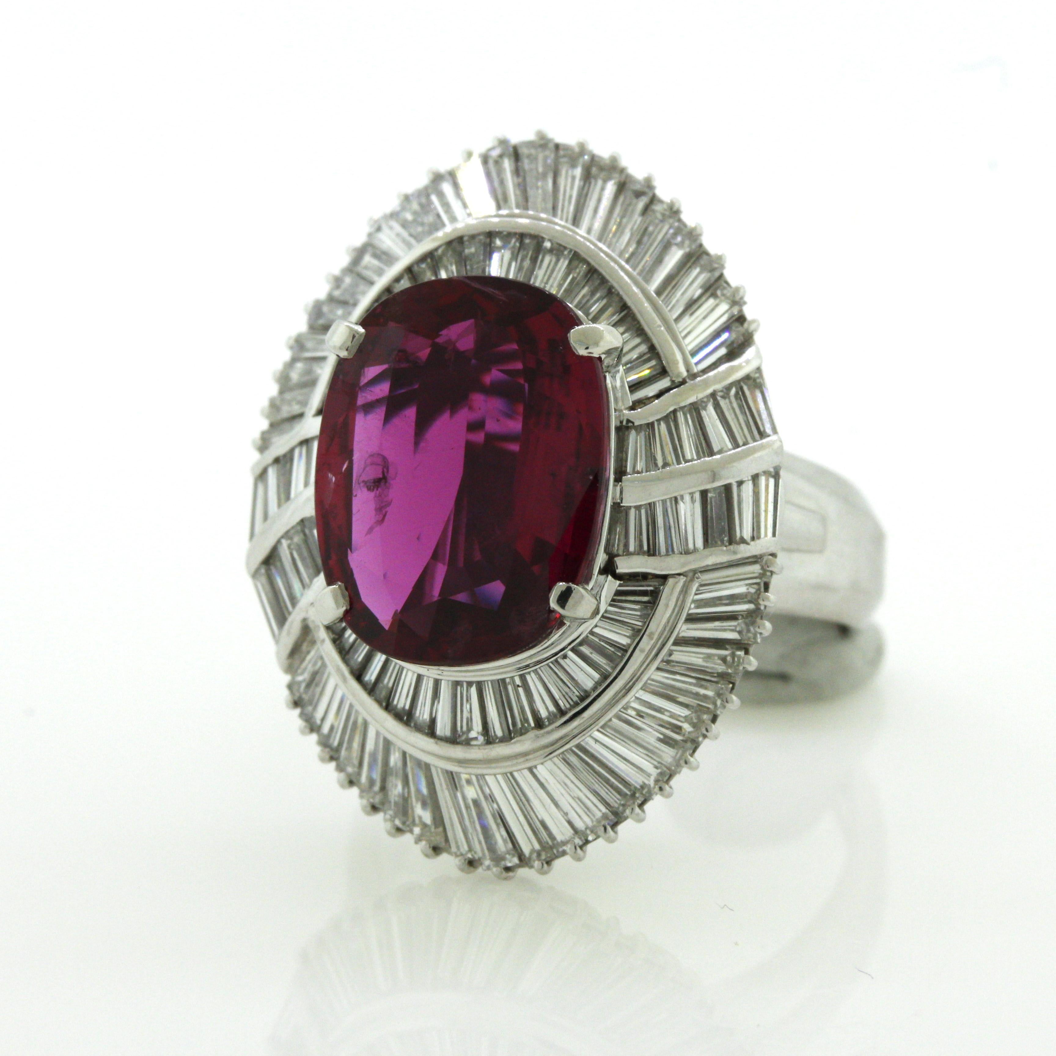 6.36 Carat Fine Ruby Diamond Platinum Cocktail Ring, AGL Certified For Sale 1