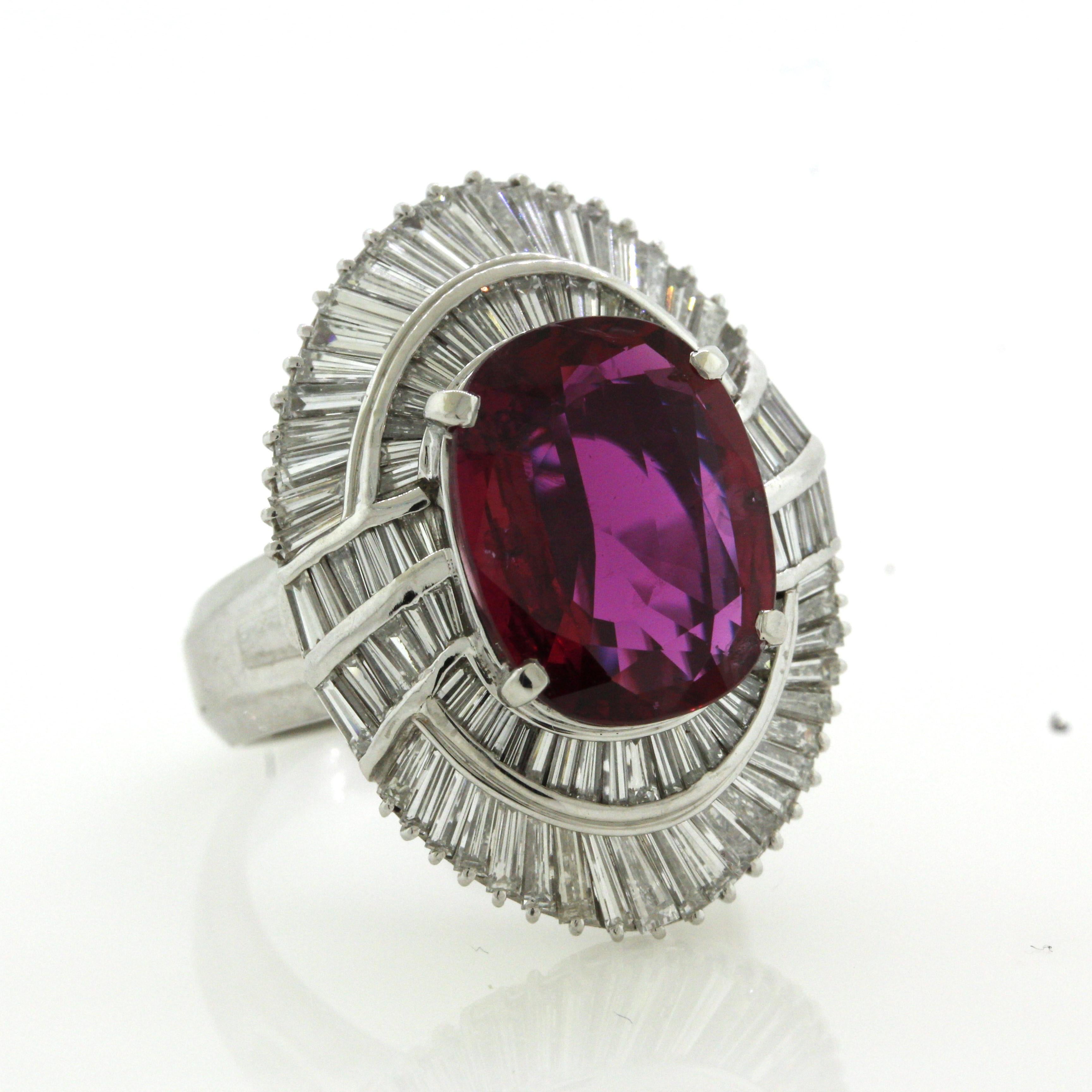 6.36 Carat Fine Ruby Diamond Platinum Cocktail Ring, AGL Certified For Sale 2