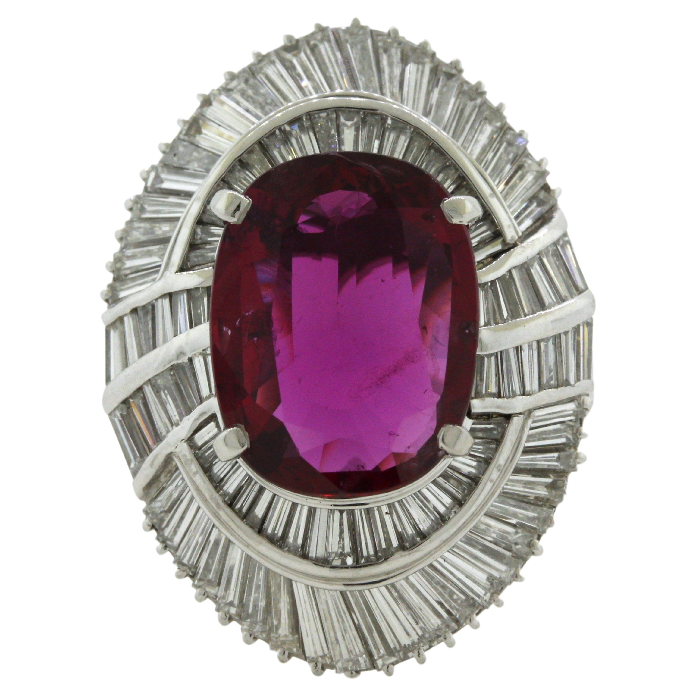 6.36 Carat Fine Ruby Diamond Platinum Cocktail Ring, AGL Certified For Sale