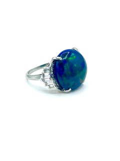 6.36 Carat Round Black Opal and Diamond Platinum Cocktail Ring