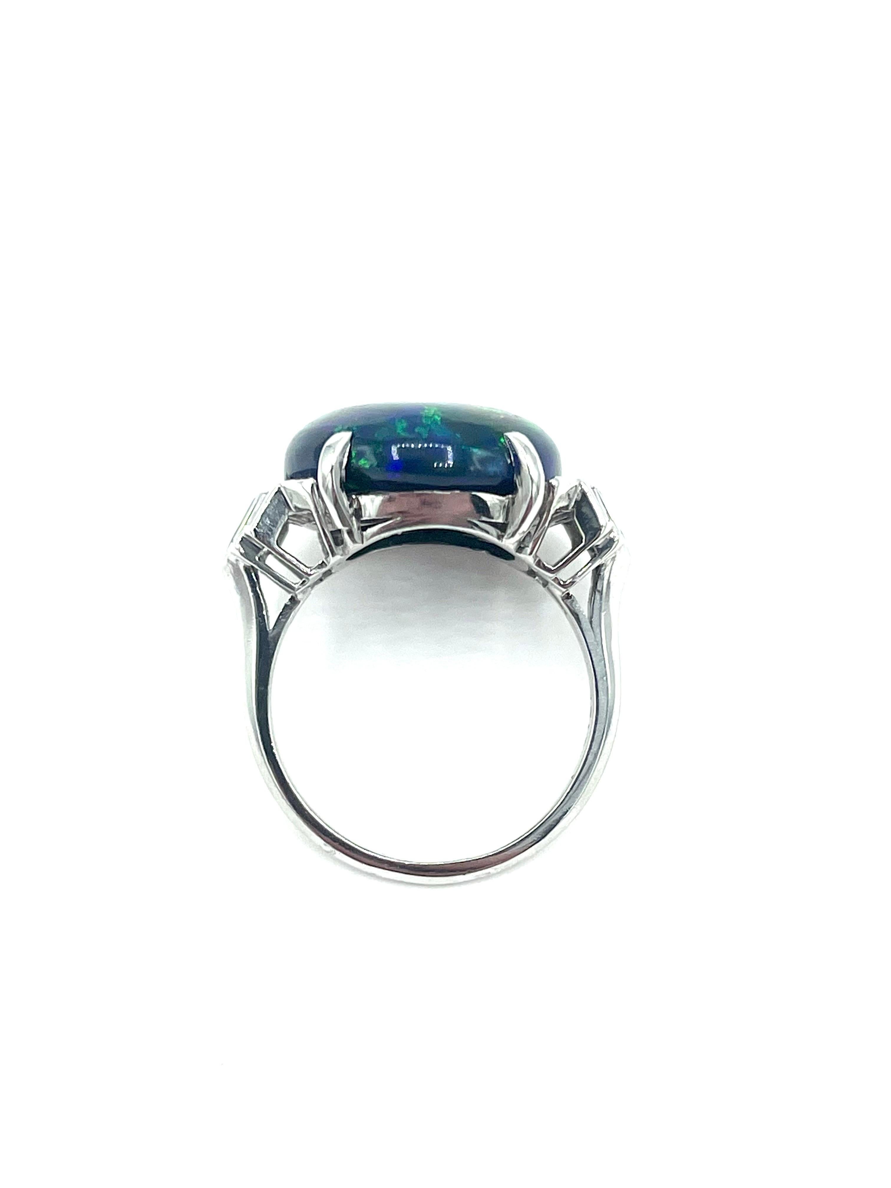 6.36 Carat Round Black Opal and Diamond Platinum Cocktail Ring In Excellent Condition For Sale In Chevy Chase, MD