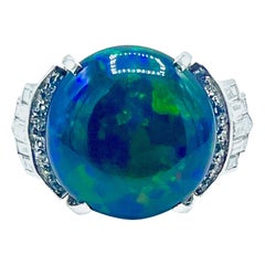 6.36 Carat Round Black Opal and Diamond Platinum Cocktail Ring