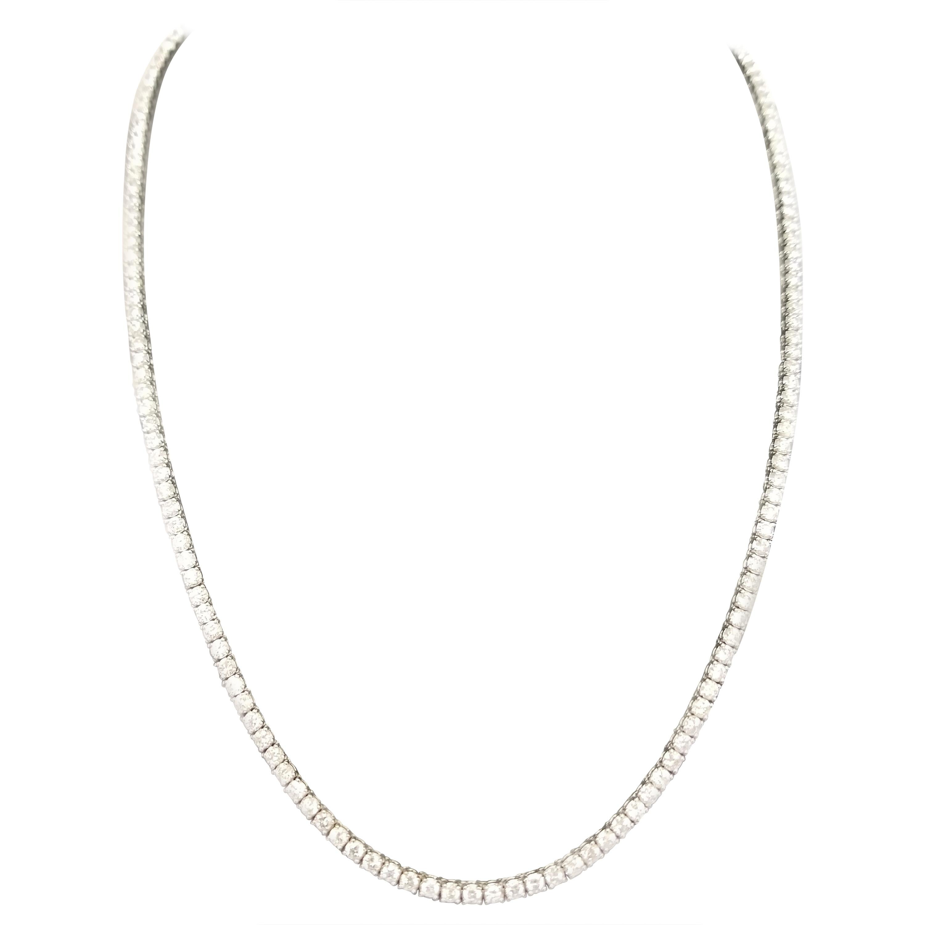 Brilliant and beautiful tennis necklace, natural round brilliant cut white diamonds clean and Excellent shine. 14k white gold classic four-prong style for maximum light brilliance. average color I, SI Clairty, 2.2mm, 20 inch length. 