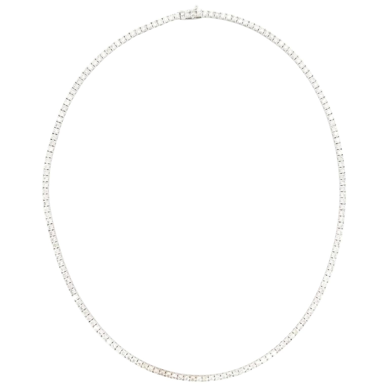6.36 Carat Round Brilliant Cut Diamond Tennis Necklace 14 Karat White Gold For Sale