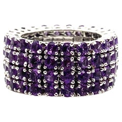 6.36 Carat Round-Cut Natural Amethysts and White Gold Eternity Ring Band