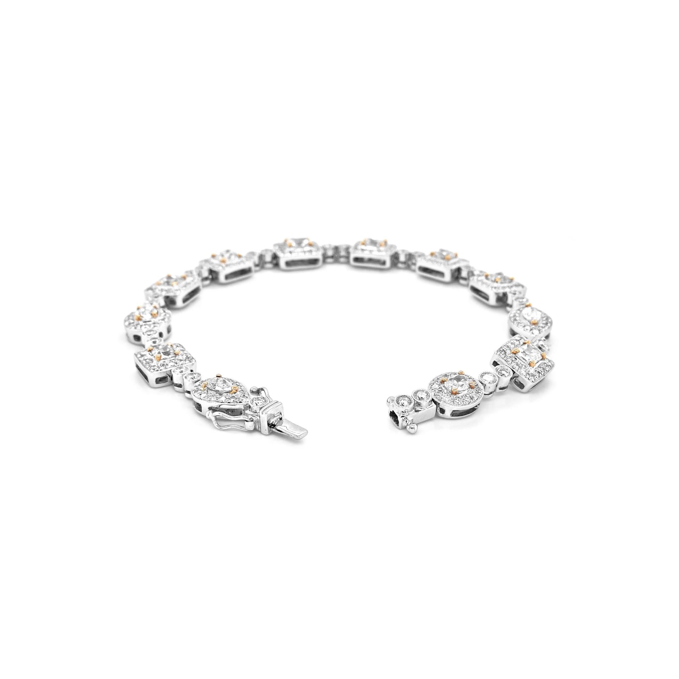 Round Cut 6.36 Carats Whiter Diamond White Gold Bracelet For Sale