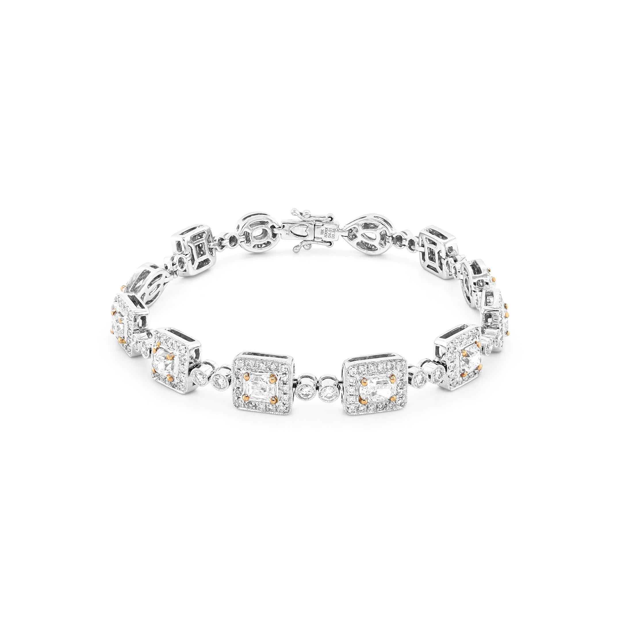 6.36 Carats Whiter Diamond White Gold Bracelet In New Condition For Sale In New York, NY