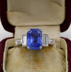 6.36 Ct No Heat Certified Madagascar Sapphire Diamond Platinum Ring