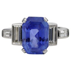 Retro 6.36 Ct No Heat Certified Madagascar Sapphire Diamond Platinum Ring