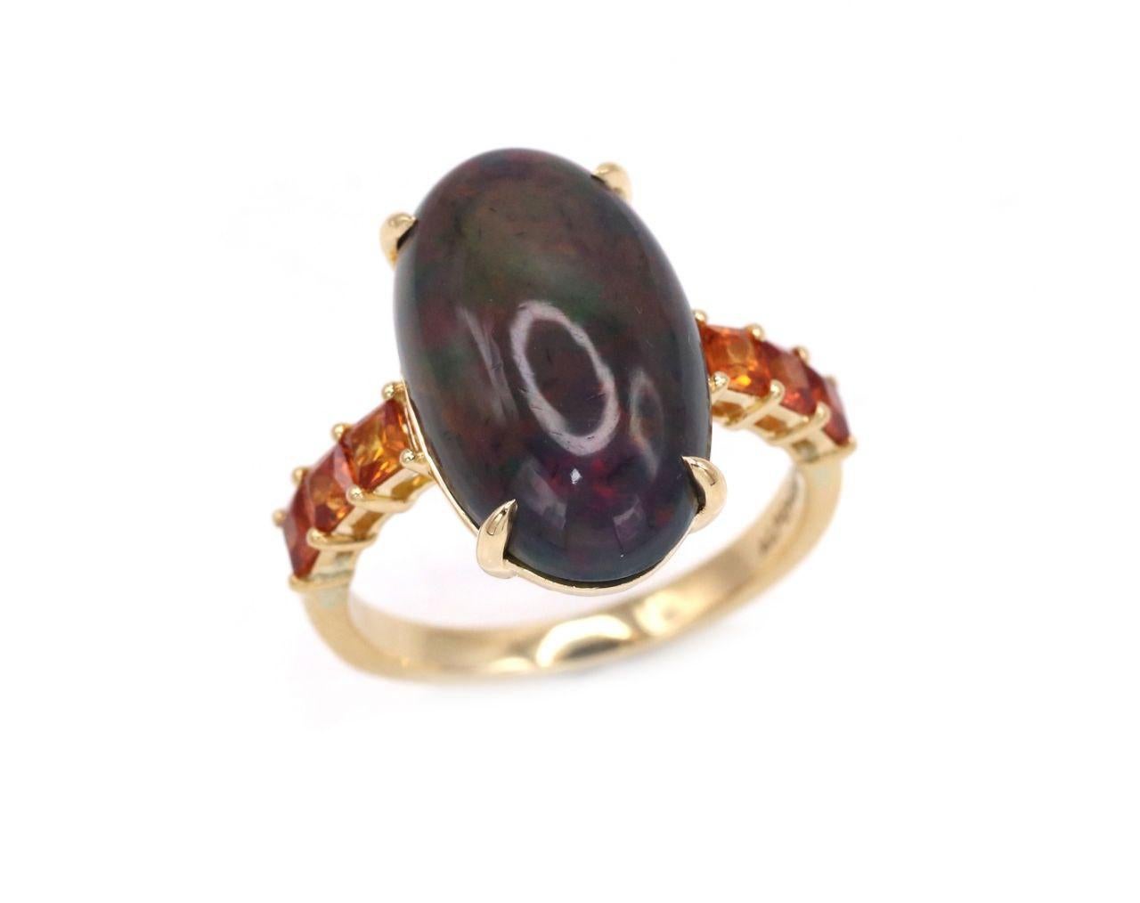 Oval Cut 6.36 Carat Opal Sapphire 18 Karat Yellow Gold Cocktail Ring For Sale