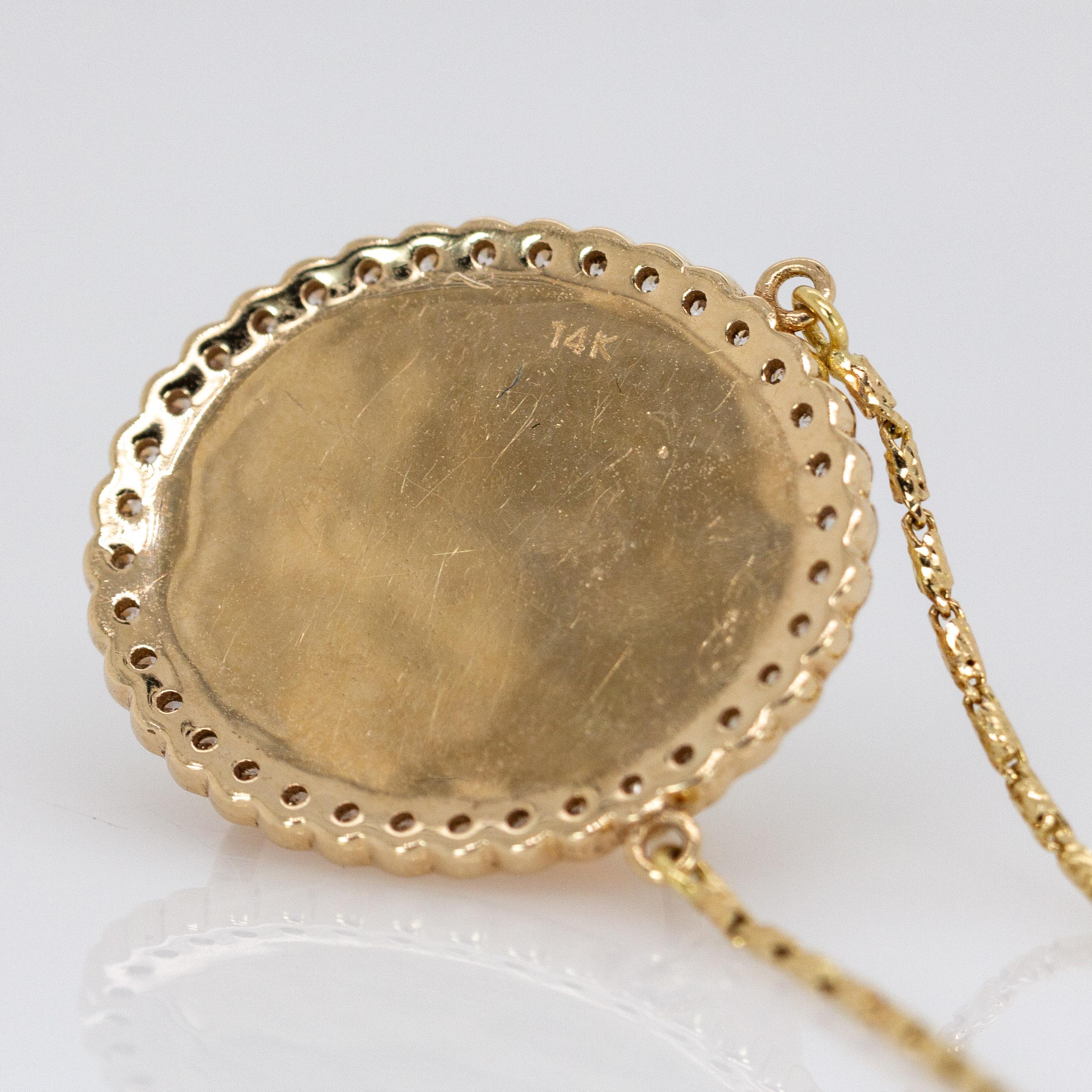 6.36cts Ethiopian Opal Pendant with Natural Diamonds Halo in 14K Solid Gold For Sale 2
