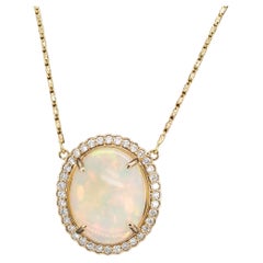 6.36cts Ethiopian Opal Pendant with Natural Diamonds Halo in 14K Solid Gold