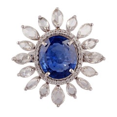 6.37 Carat Blue Sapphire & Diamond Ring Studded in 18k Gold