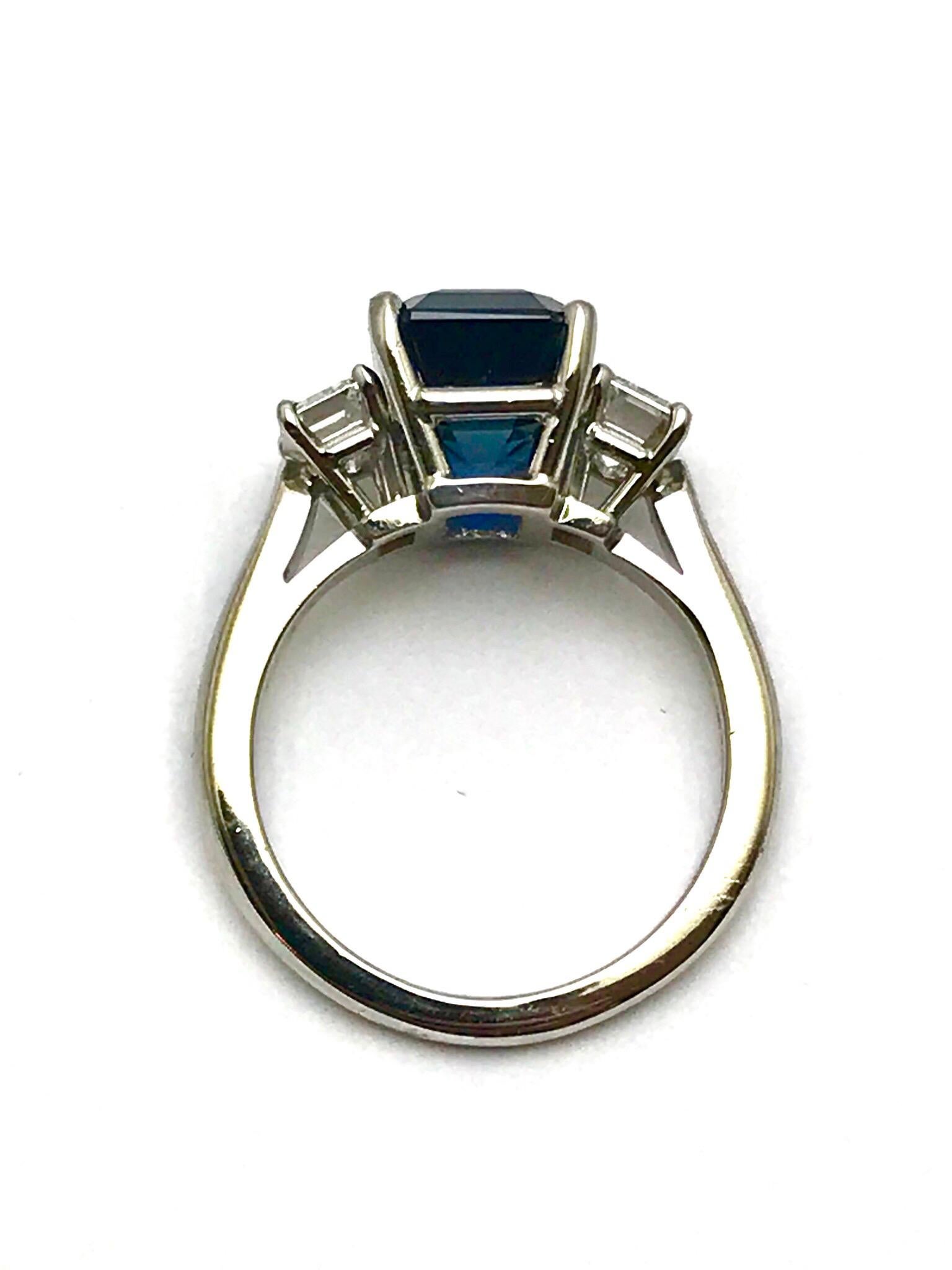 6.51 Carat Emerald Cut Natural Sapphire and Diamond Platinum Ring In Excellent Condition In Chevy Chase, MD