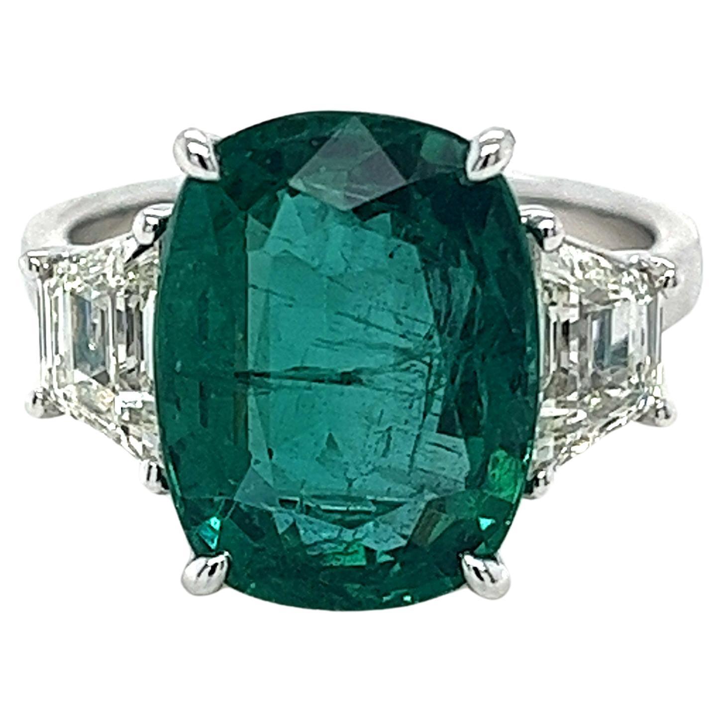 6.37 Carat Emerald & Diamond Three Stone Ring in Platinum