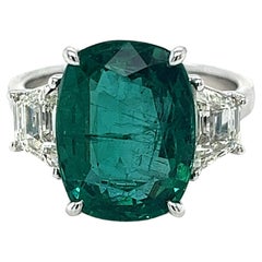6.37 Carat Emerald & Diamond Three Stone Ring in Platinum