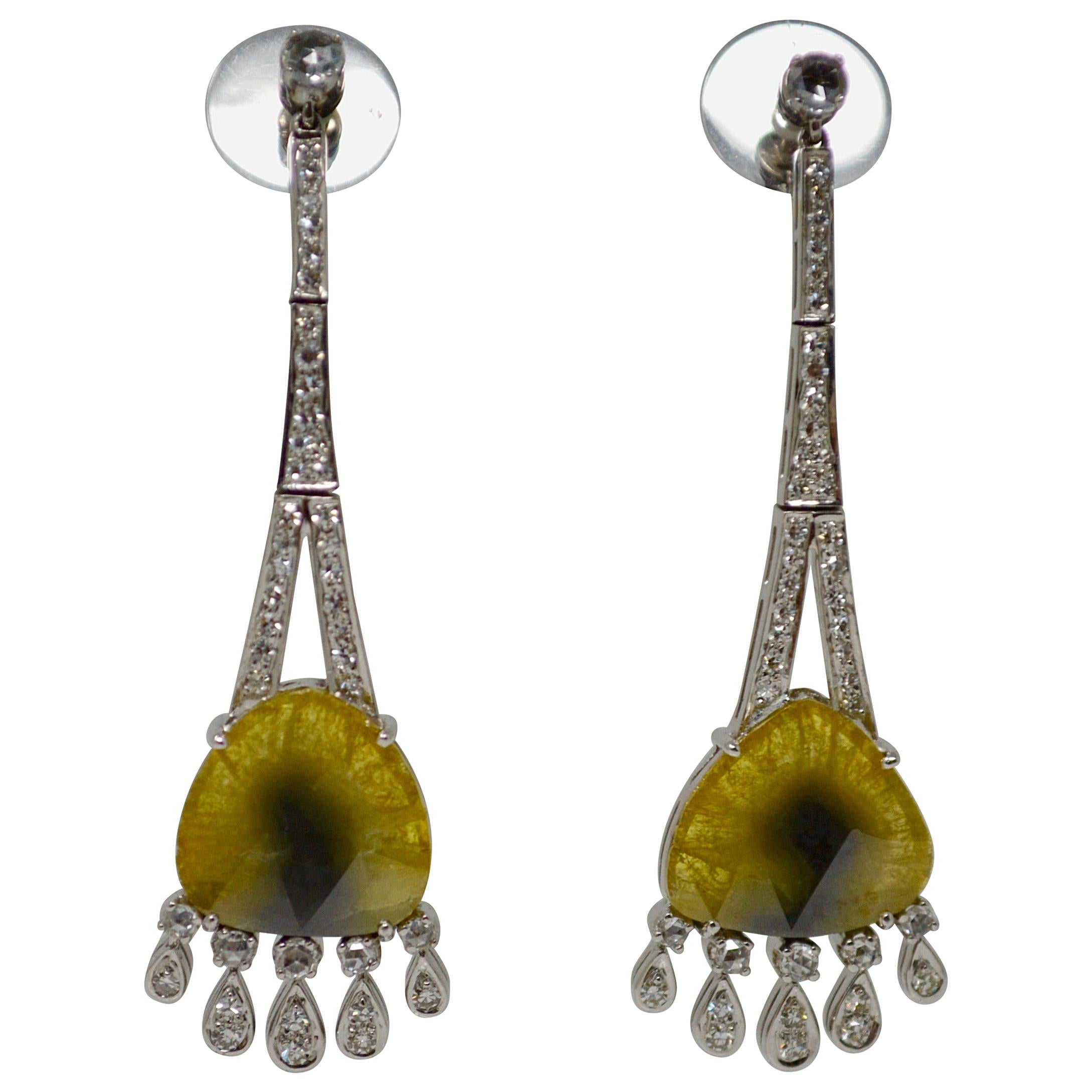 Boucles d'oreilles en or 18 carats avec tranches de diamants jaunes naturels de 6,37 carats