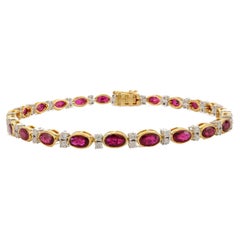 6.37 Carat Red Ruby Diamond Tennis Bracelet Set in 18k Yellow Gold Grandma Gift