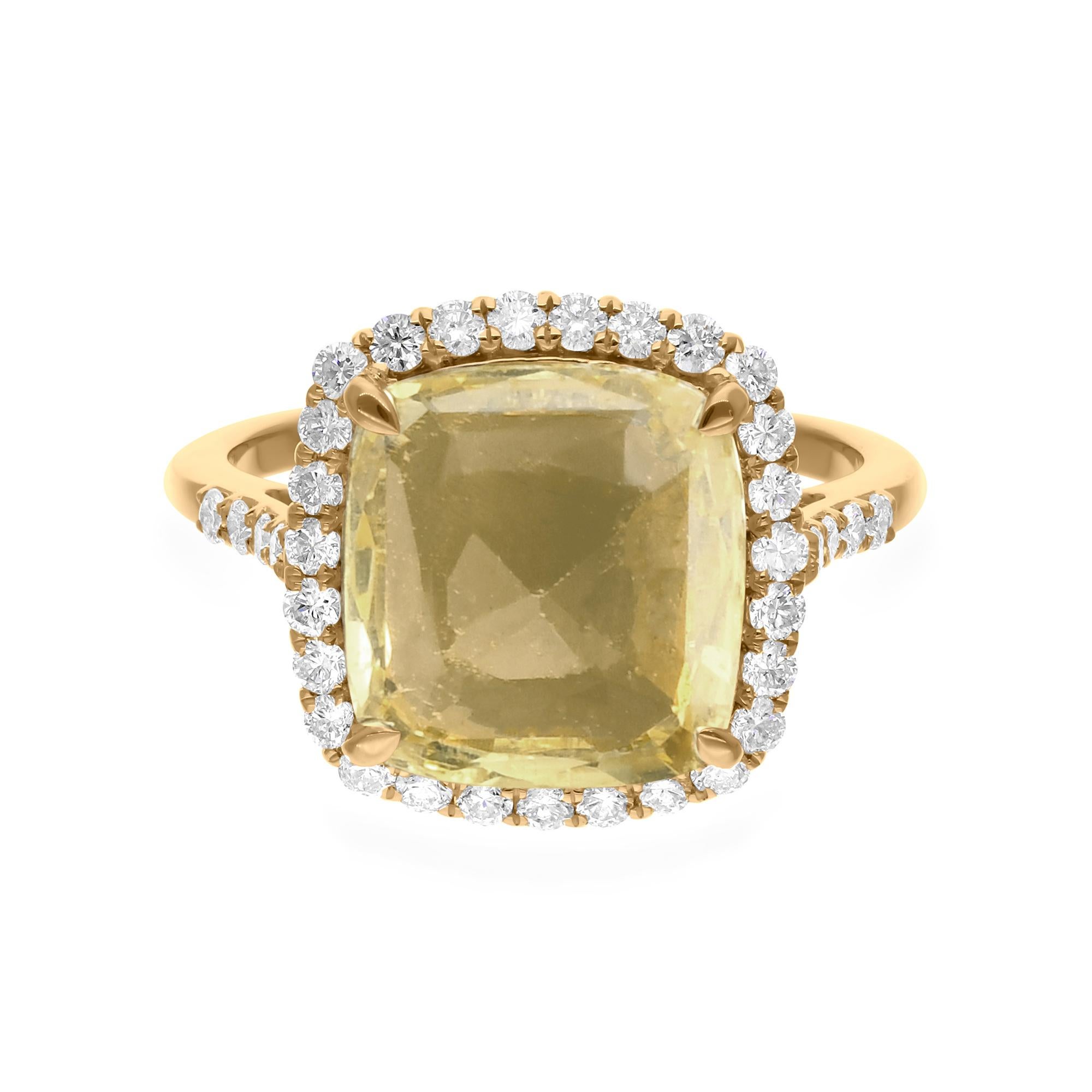 For Sale:  6.37 Carat Yellow Sapphire 0.63 Carat Halo Diamond Ring 14 Karat Yellow Gold 5