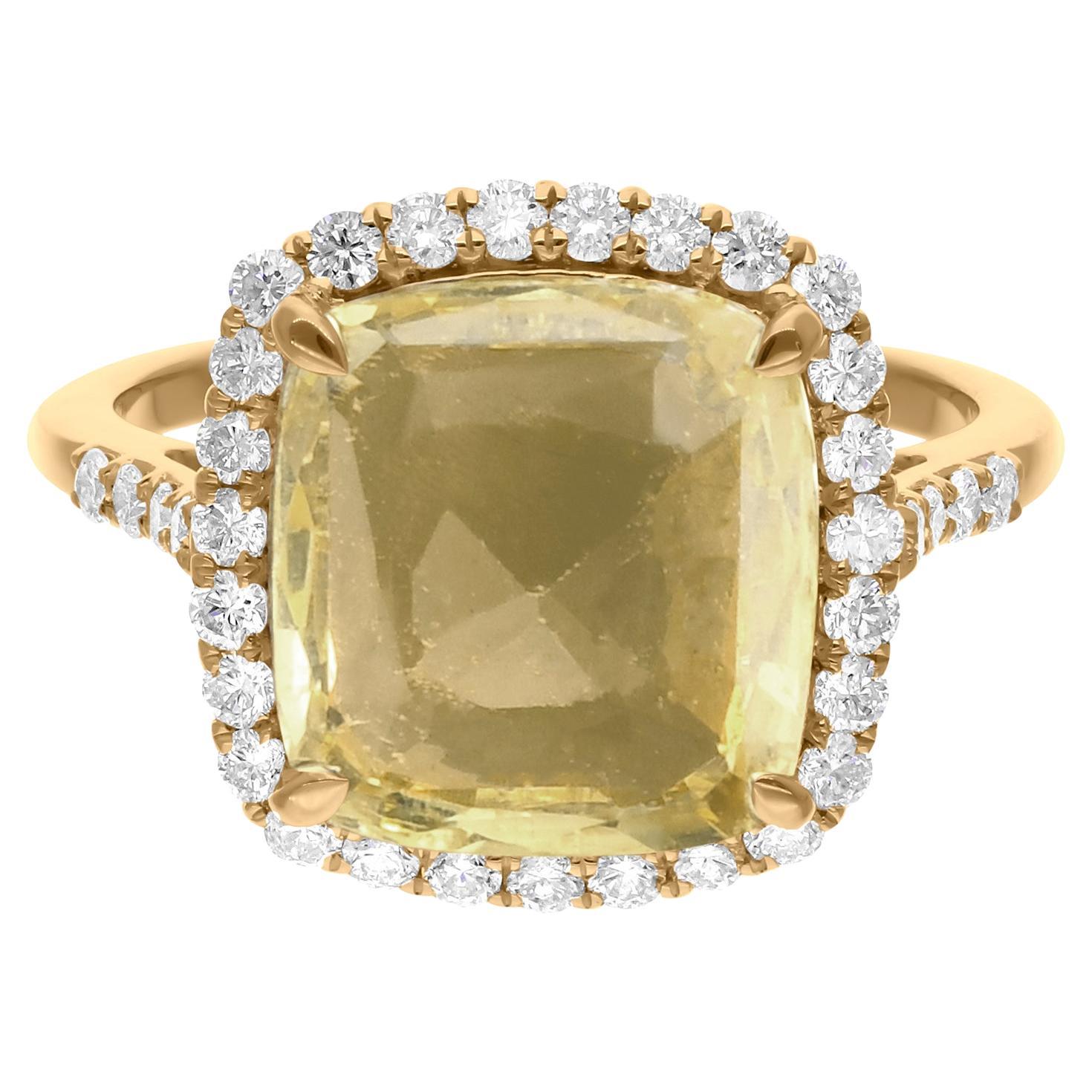 For Sale:  6.37 Carat Yellow Sapphire 0.63 Carat Halo Diamond Ring 14 Karat Yellow Gold
