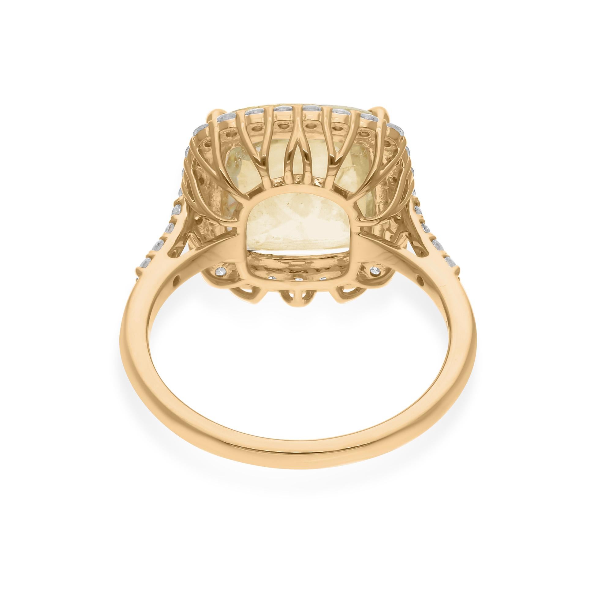 6.37 Carat Yellow Sapphire Gemstone Ring 0.63 Carat Diamond 14 Karat Yellow Gold In New Condition For Sale In Diera, Dubai
