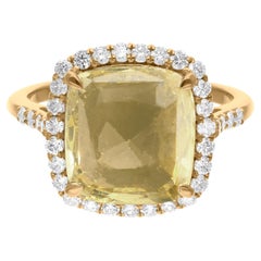 6.37 Carat Yellow Sapphire Gemstone Ring 0.63 Carat Diamond 18 Karat Yellow Gold