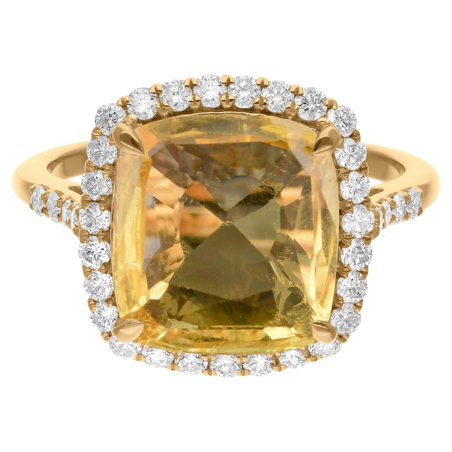 Anello con gemma di zaffiro giallo da 6,37 carati e diamante da 0,63 carati in oro giallo da 18 carati