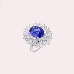 6.37 carats Oval Tanzanite 3.67 carats diamonds 18K White Gold Ring