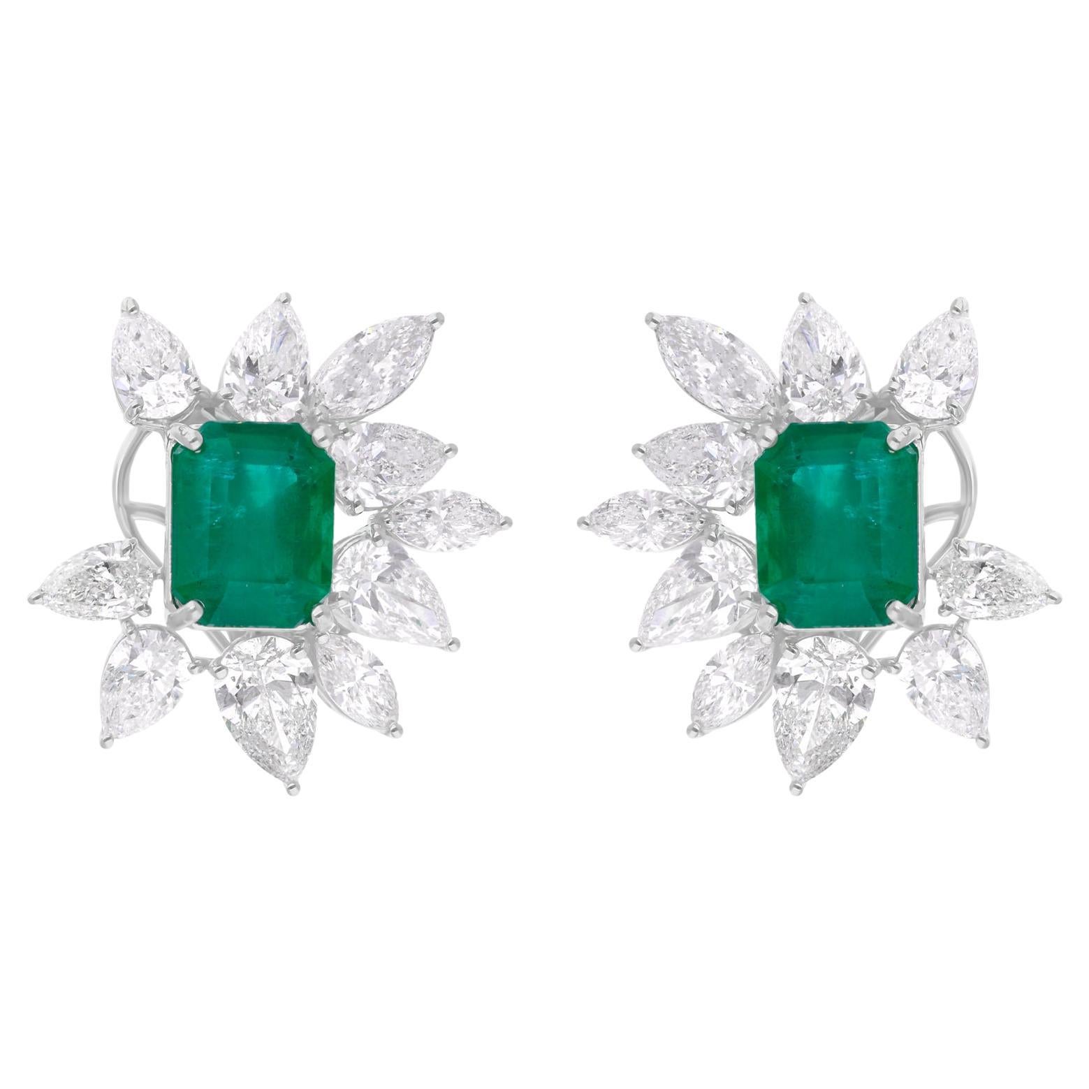 6.37 Carats Zambian Emerald 7.7 Carats Diamond Fine Earrings 10 Karat White Gold