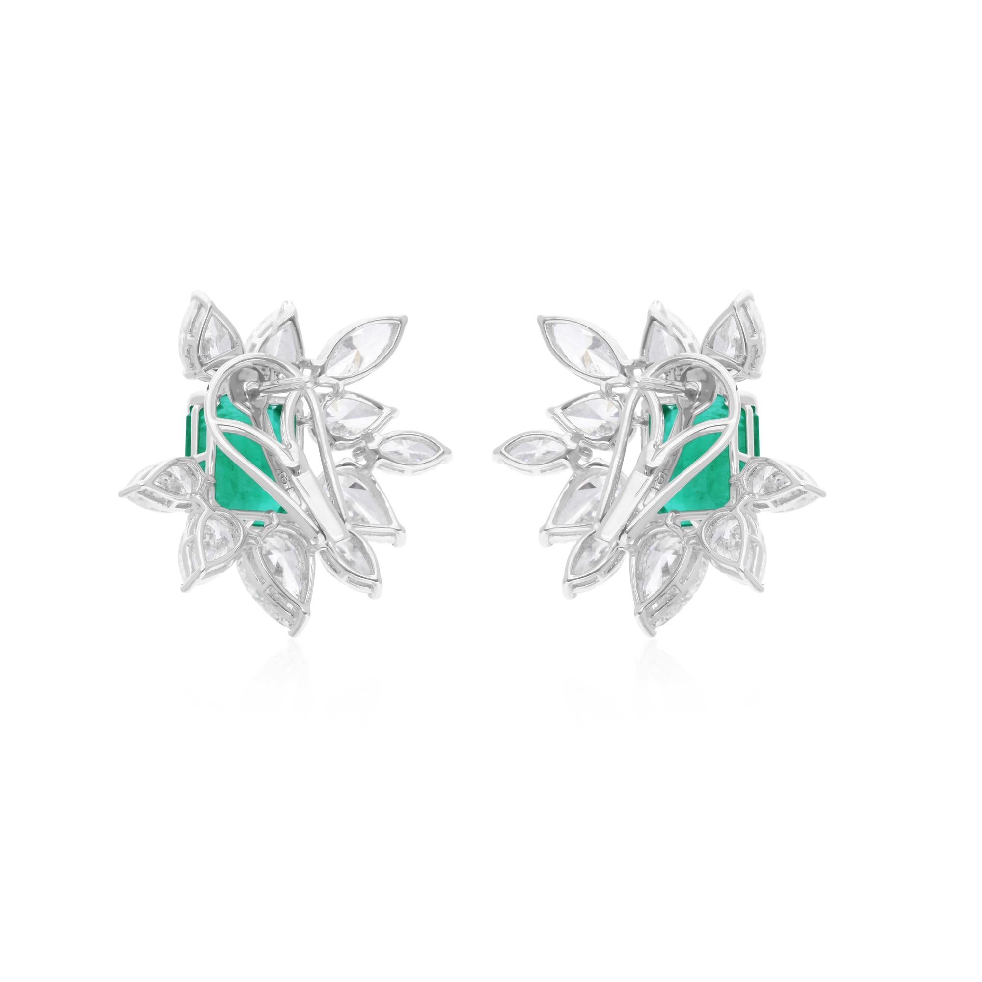 6.37 Carats Zambian Emerald 7.7 Carats Diamond Fine Earrings 14 Karat White Gold In New Condition For Sale In Diera, Dubai