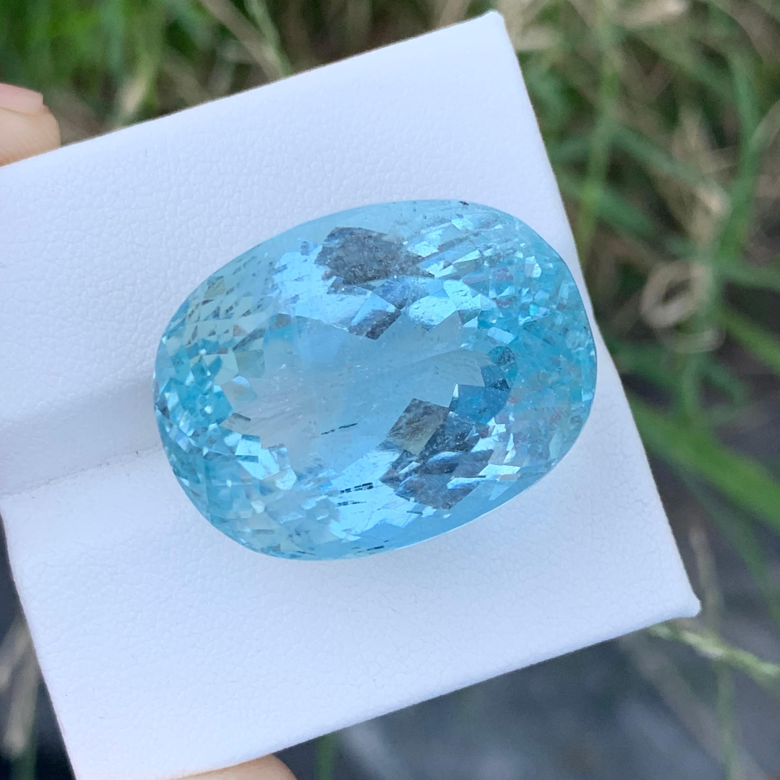 Faceted Aquamarine 
Weight: 63.70 Carats 
Dimension: 26X20X17.9 Mm
Origin: Madagascar Africa 
Color: Blue
Shape: Oval
Cut: Brilliant 
Certificate: On Customer Demand 
Treatment: Non
.
Aquamarine, often referred to as the 
