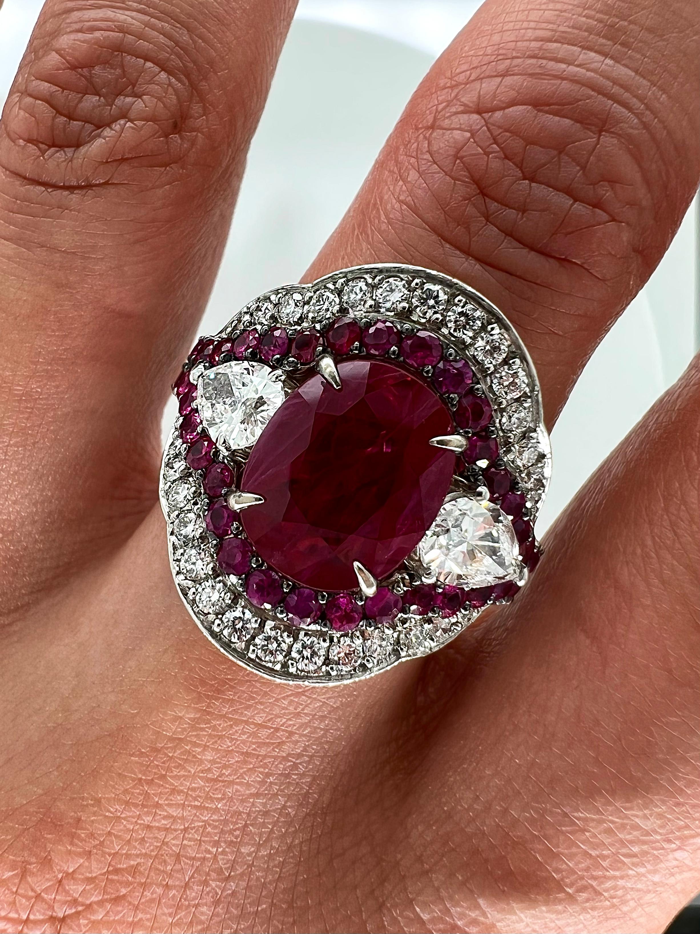 Women's or Men's 6.37 Total Carat Ruby and Diamond Ladies Ring GIA For Sale