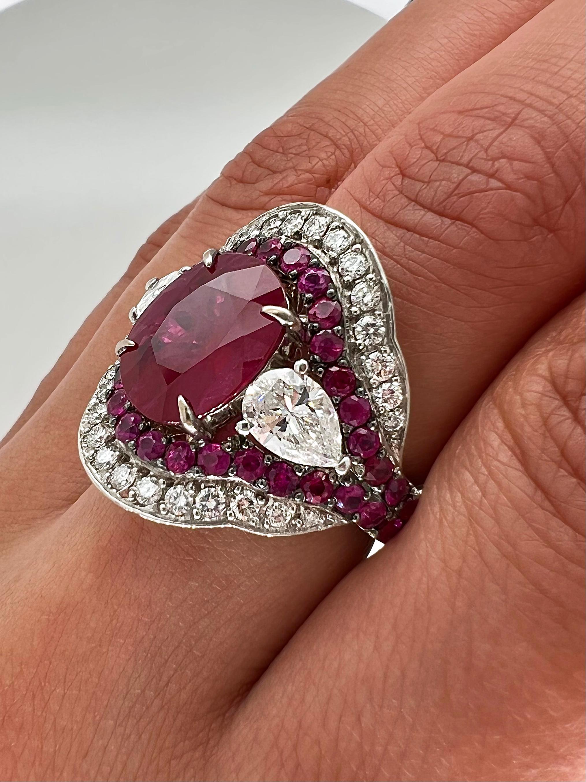 6.37 Total Carat Ruby and Diamond Ladies Ring GIA For Sale 1
