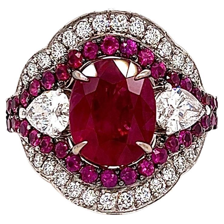 6.37 Total Carat Ruby and Diamond Ladies Ring GIA For Sale