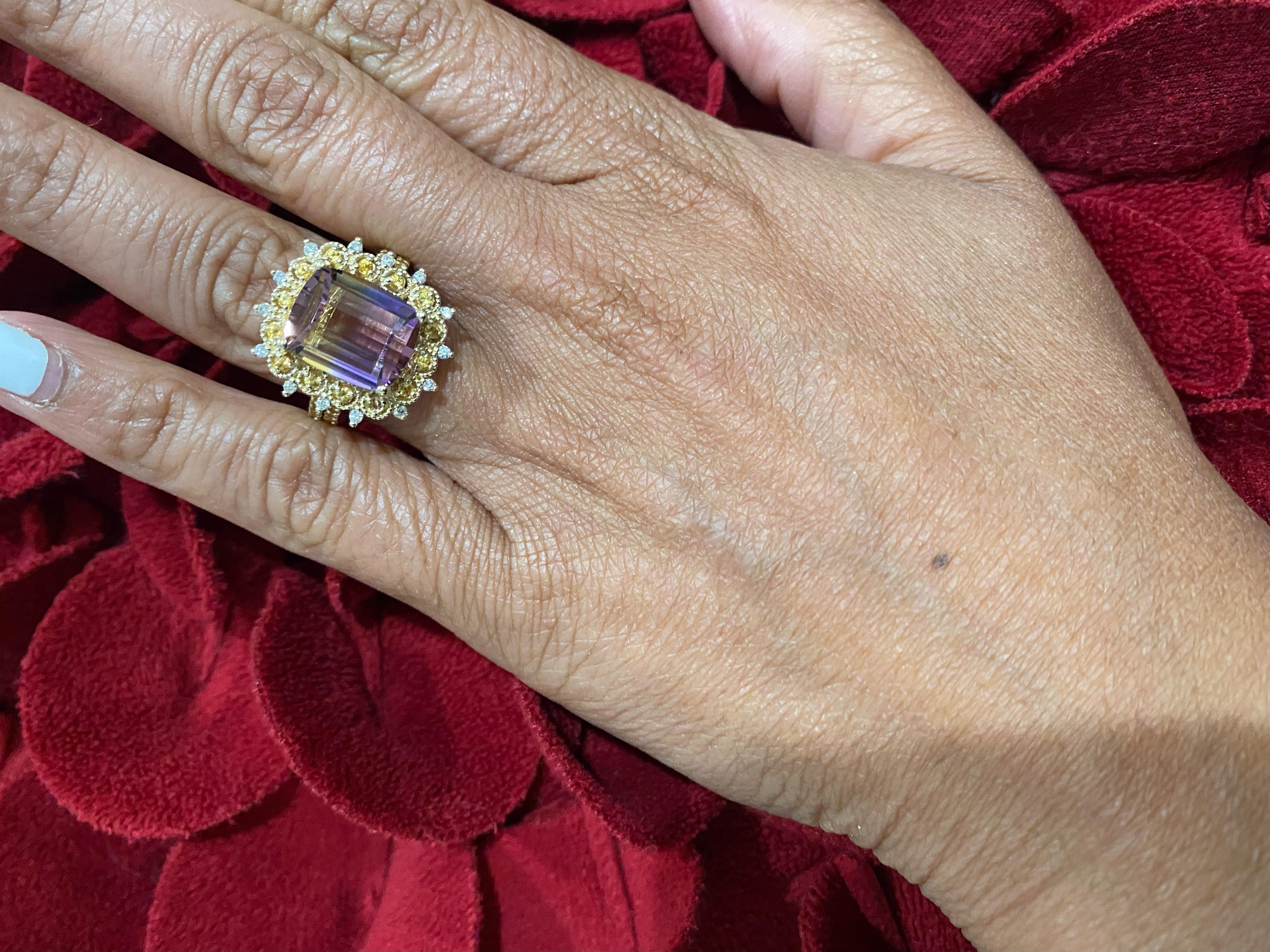 6.38 Carat Ametrine Yellow Sapphire Diamond Yellow Gold Cocktail Ring In New Condition For Sale In Los Angeles, CA