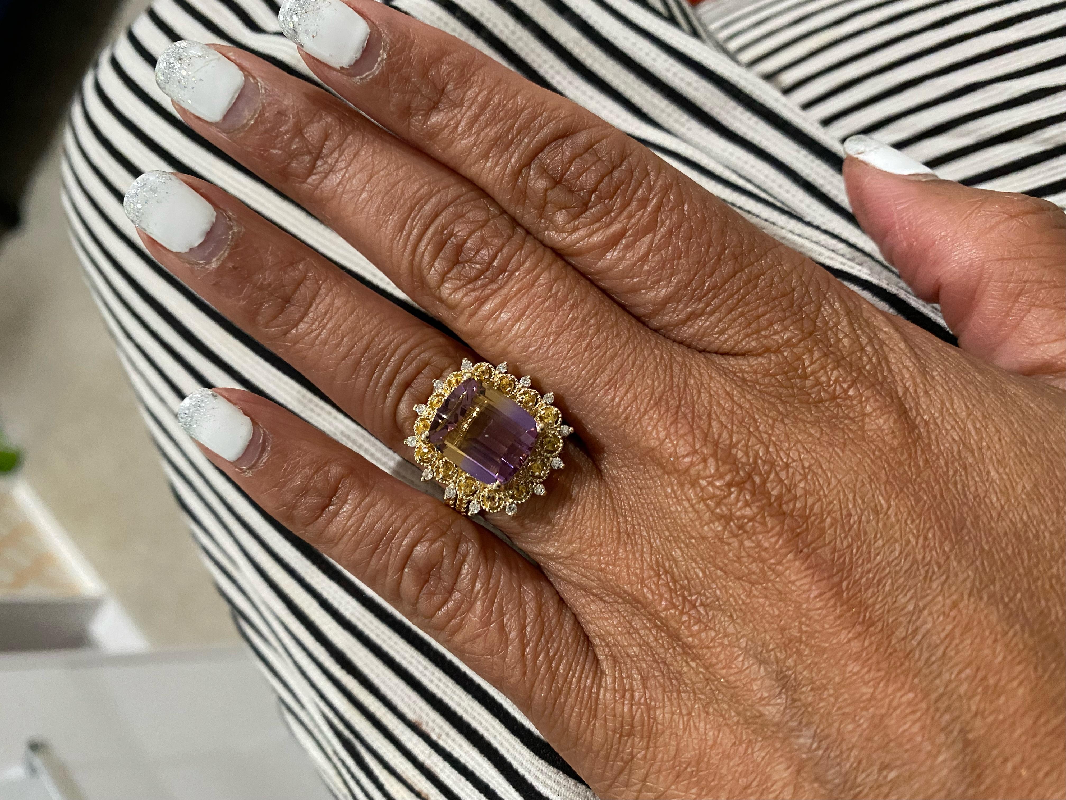 Cocktailring aus Gelbgold mit 6,38 Karat Ametrin, gelbem Saphir und Diamant Damen im Angebot
