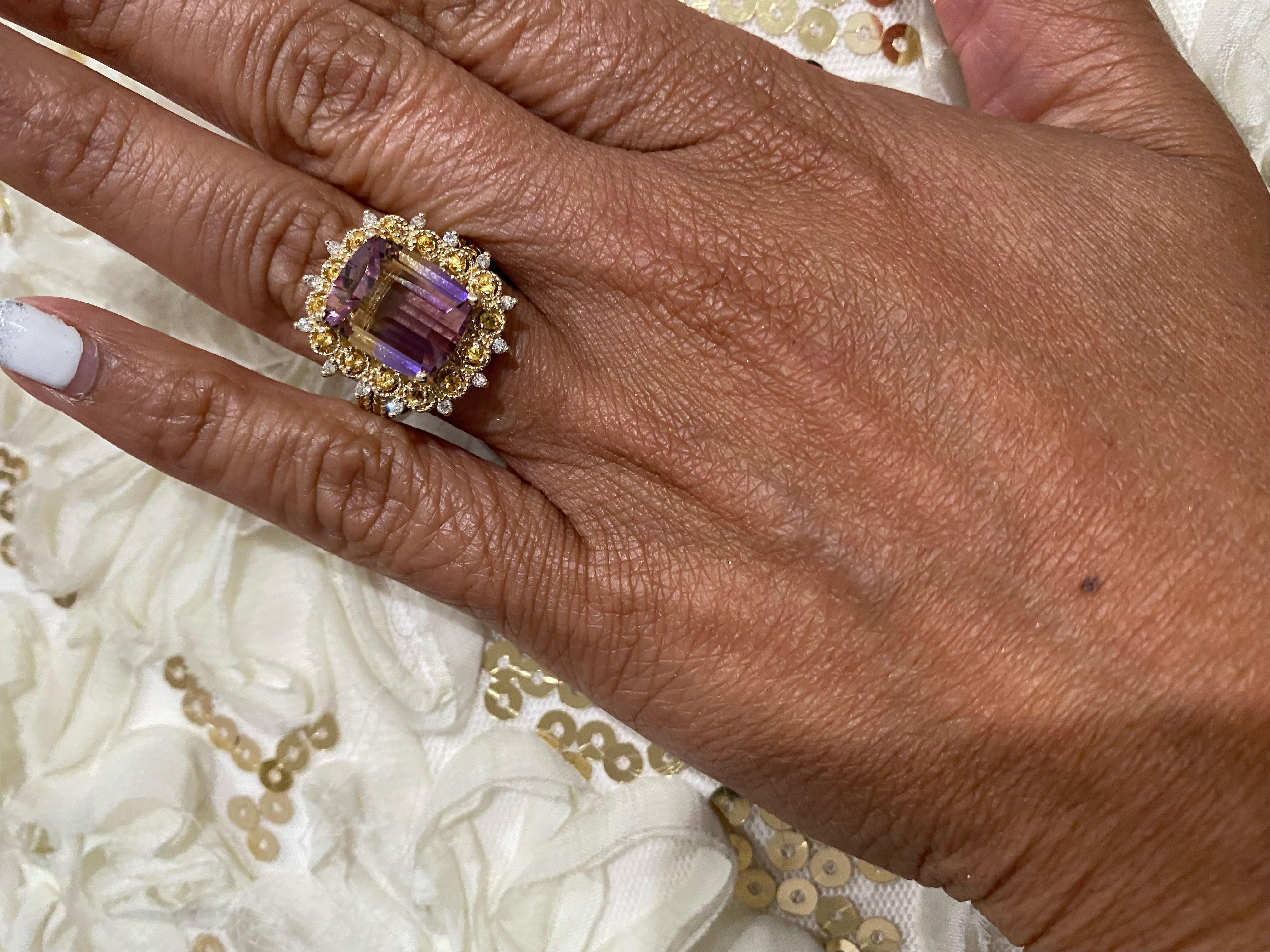 Cocktailring aus Gelbgold mit 6,38 Karat Ametrin, gelbem Saphir und Diamant im Angebot 1