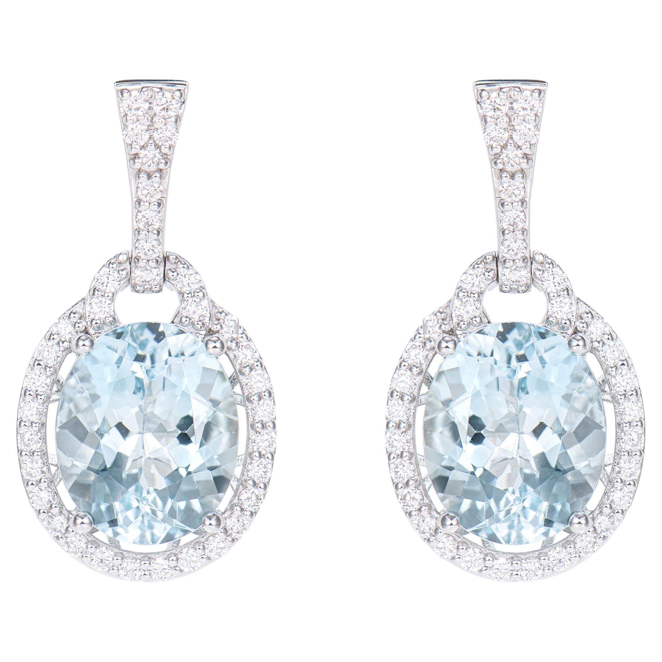 6.38 Carat Aquamarine Drop Earrings in 18Karat White Gold with Diamond