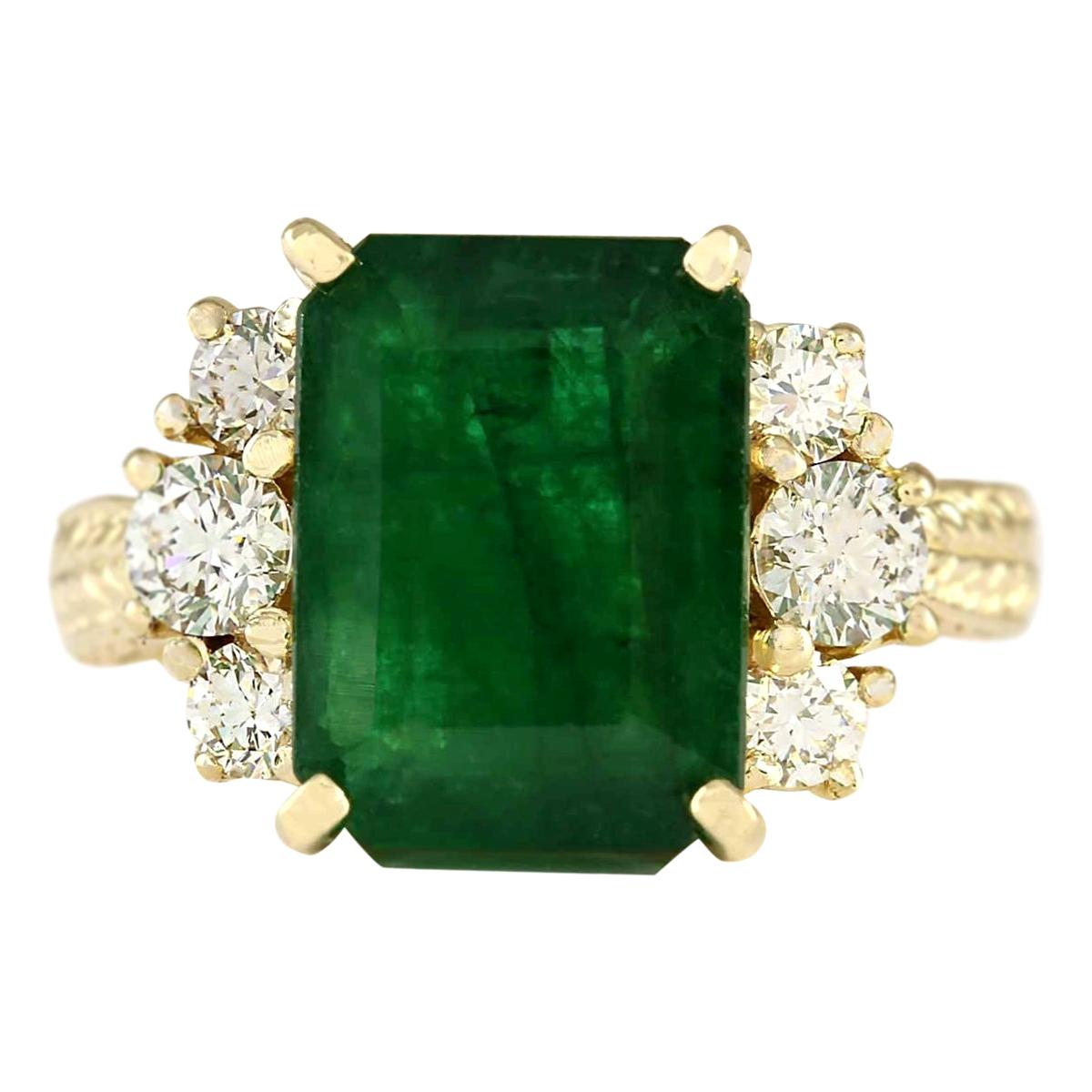 Emerald Diamond Ring In 14 Karat Yellow Gold  For Sale