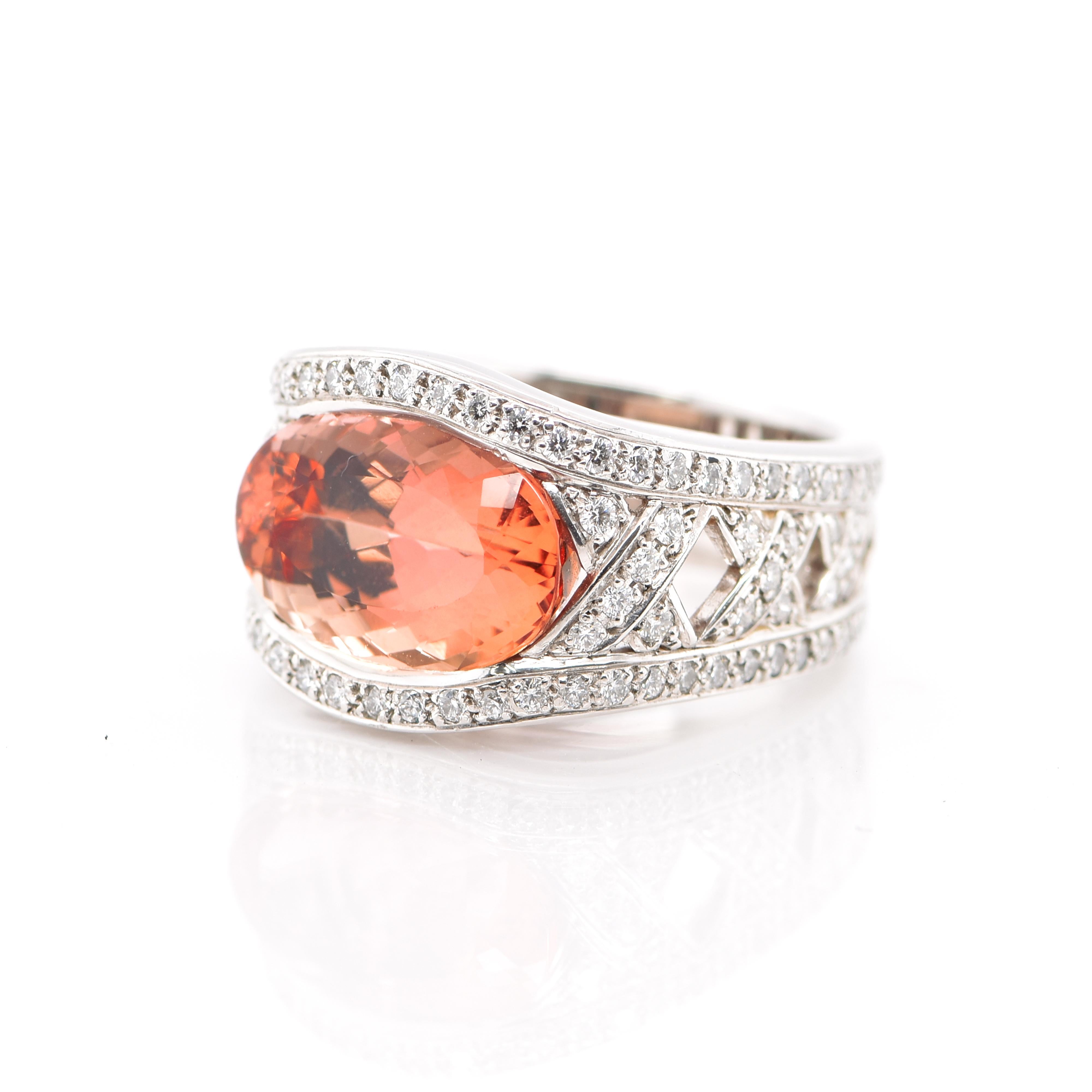Modern 6.38 Carat Imperial Topaz and Diamond Cocktail Ring Set in Platinum