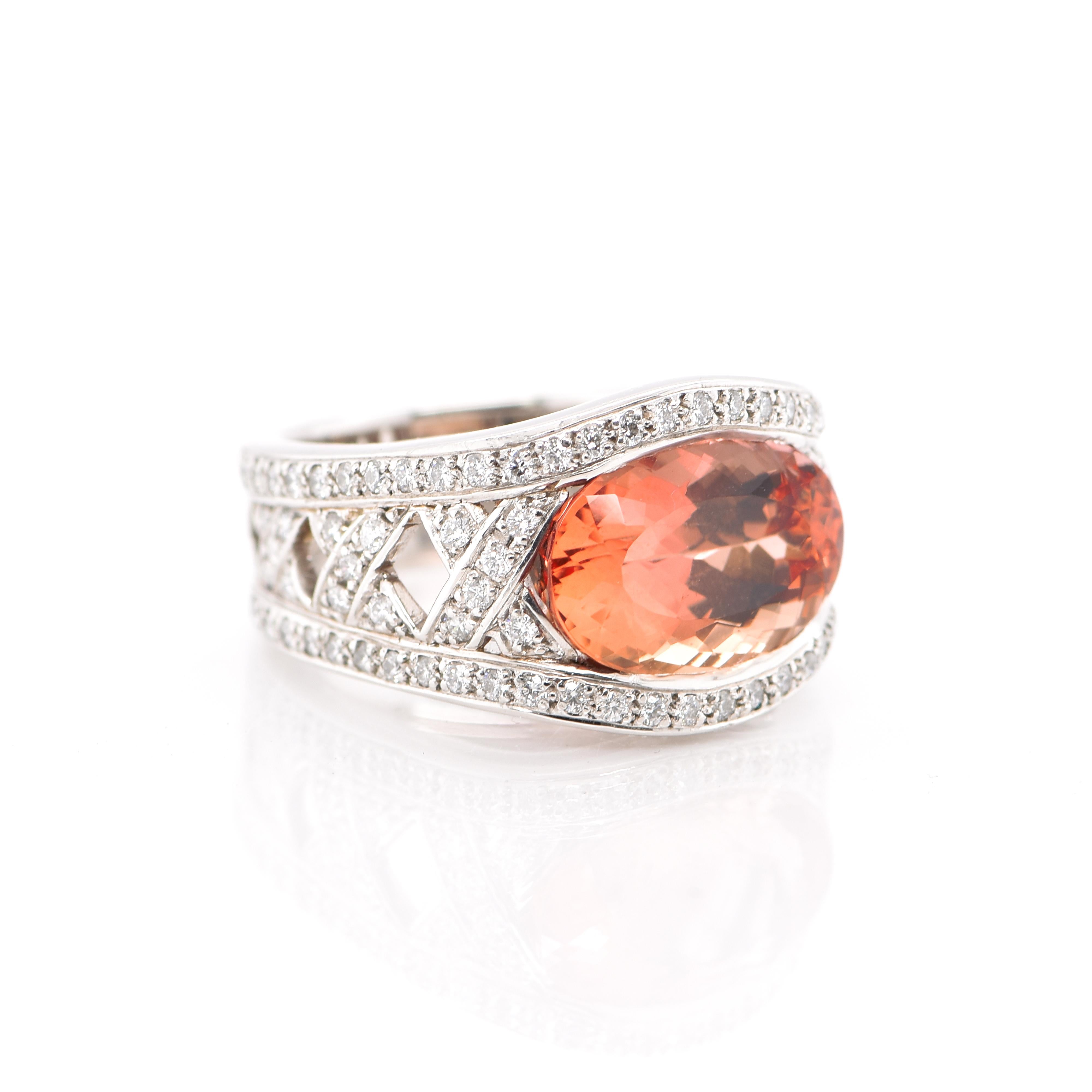 Oval Cut 6.38 Carat Imperial Topaz and Diamond Cocktail Ring Set in Platinum