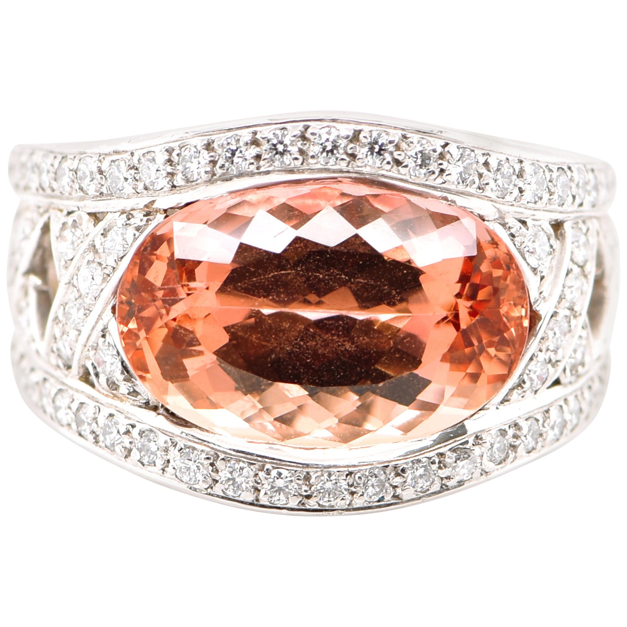 6.38 Carat Imperial Topaz and Diamond Cocktail Ring Set in Platinum